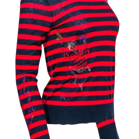 Zadig & Voltaire Cashmere Striped Sweater Bedazzled Skeleton - Picture 1 of 10